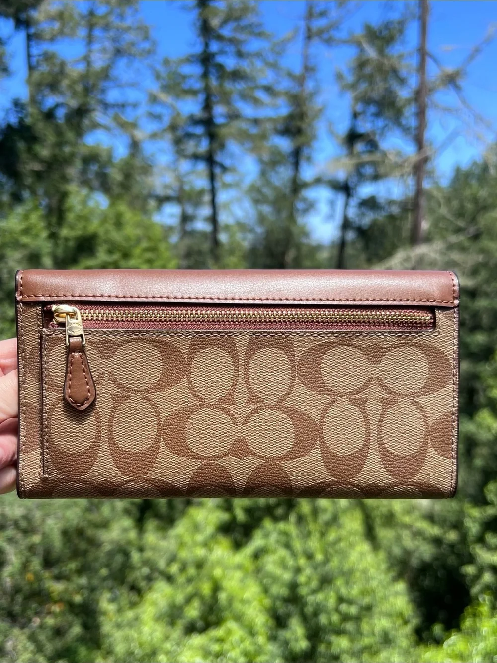 COACH Slim Trifold Wallet Brown Credit Card Holder AUTHENTIC